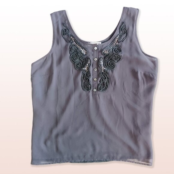 Coldwater Creek Sleeveless Embellished Grey Chiffon Blouse Size PL (14-16) - Picture 1 of 10
